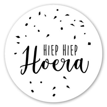 Kado Stickers | Hiep Hiep Hoera Zwart/Wit  (10 stuks)