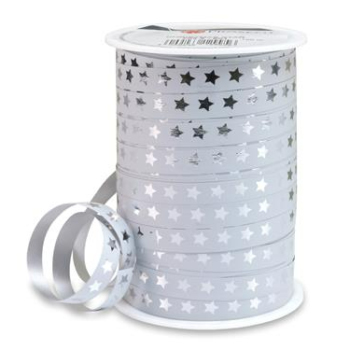 Krullint | Wit Zilveren Sterren | 10mm (5m)