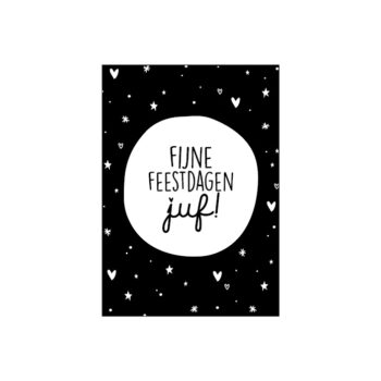Cadeaukaartje  | Fijne Feestdagen Juf zwart-wit