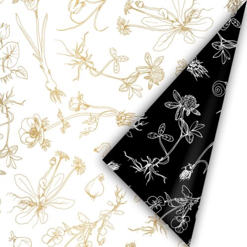 Dubbelzijdig papier met bloemen in goud en zwart
