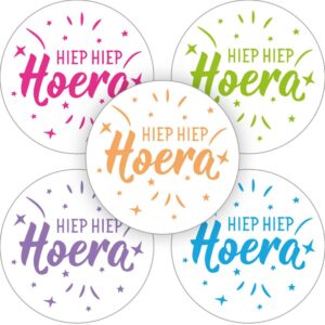 Kado Stickers | Hiep Hiep Hoera kleuren (10 stuks)