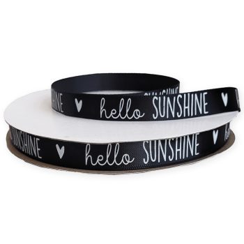 Kado Lint | Satijn lint Hello Sunshine Zwart  | 12mm p/5m