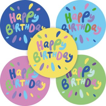Kado Stickers | Birthday 5 kleuren assorti (10x)