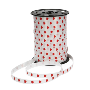 Krullint | Wit met rood hartje | 10mm (5m)