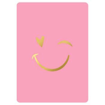 Ansichtkaartje | Roze met Goldfoil Smiley