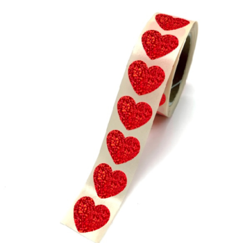 Sluit Stickers | Klein Hartje Rood Glitter (50 stuks)