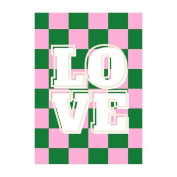 Ansichtkaartje | Love - Groen roze geblokt