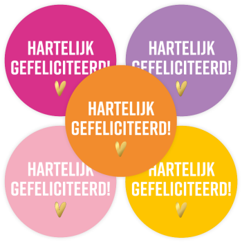 Kado Stickers | Hartelijk gefeliciteerd kleurtjes (10 stuks)