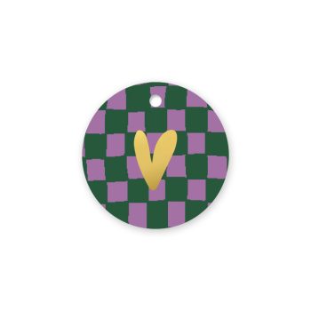 Kadolabel | Gouden hart grid paars (set van 5)