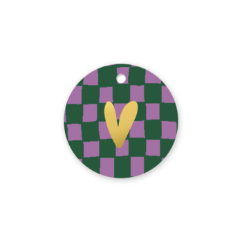 Kadolabel | Gouden hart grid paars (set van 5)
