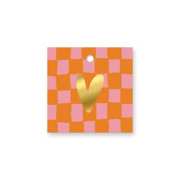 Kadolabel | Gouden hart grid Roze square (set van 5)