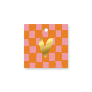 Kadolabel | Gouden hart grid Roze square (set van 5)