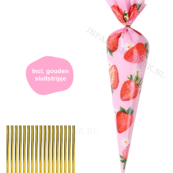 Kadozakje | Puntzakje Aardbei Large 18x37cm (5 stuks)