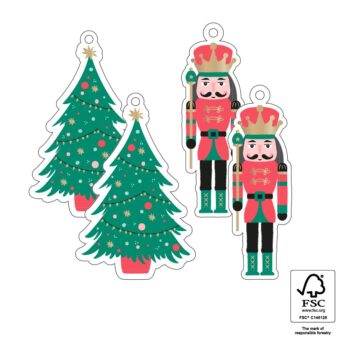 Kadolabel | X-mas Tree & Nutcracker (set van 4)