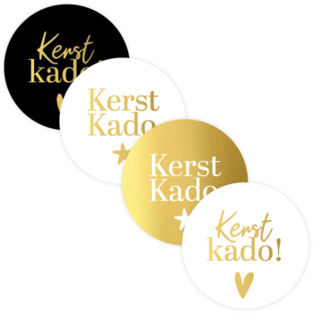 Kado Stickers | Kerstkado Zwart Goud Wit (12 stuks)