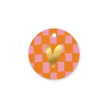 Kadolabel | Gouden hart Roze Rond (set van 5)