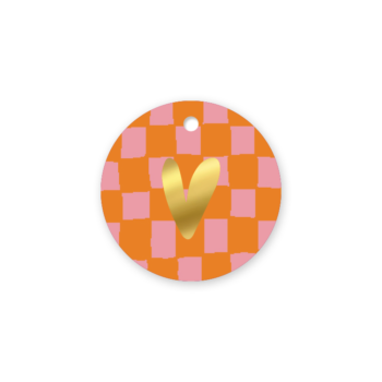 Kadolabel | Gouden hart Roze Rond (set van 5)