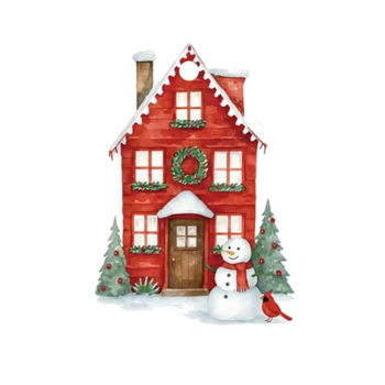 Kadolabel | X-mas House with Snowman (5stuks)