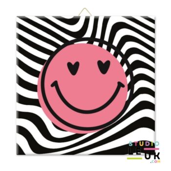 Tegeltje - Zwart witte streep met roze Smiley