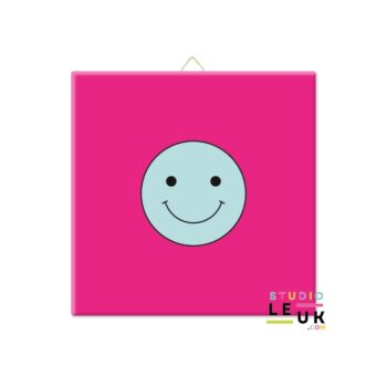Klein Tegeltje - Roze met blauwe Smiley