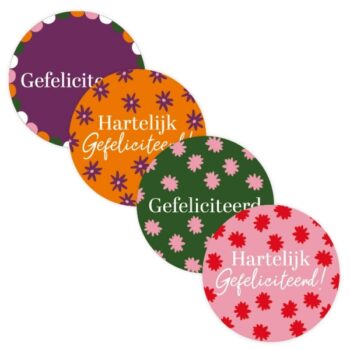 Kado Stickers | Hartelijk gefeliciteerd bloem (12 stuks)